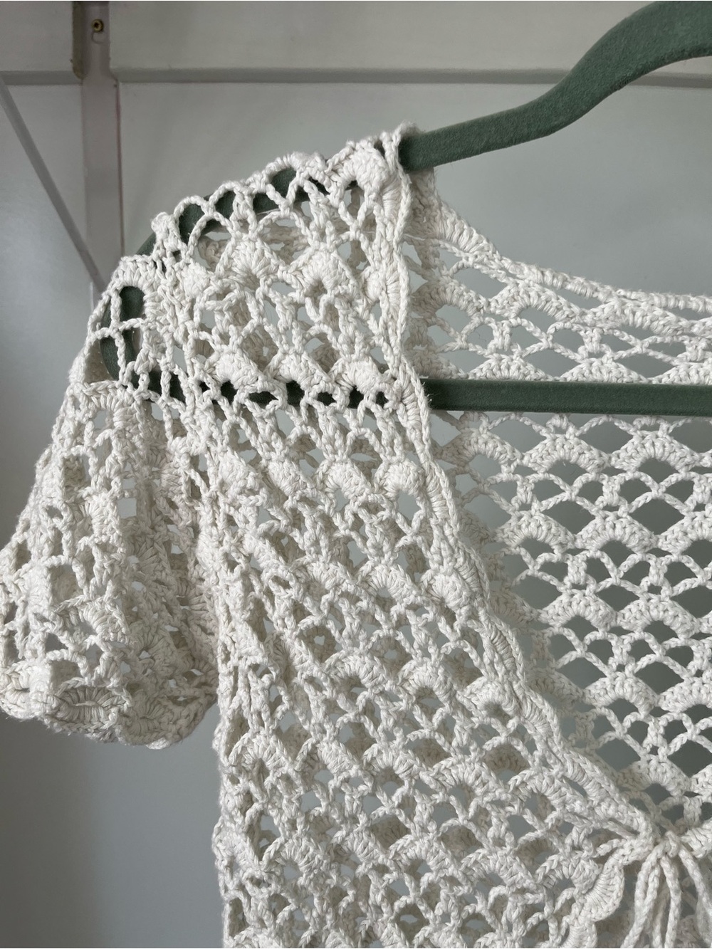Y2K Whimsical Handmade Crochet Tie-Front Short Sleeve Cardigan - Picture 5 of 13